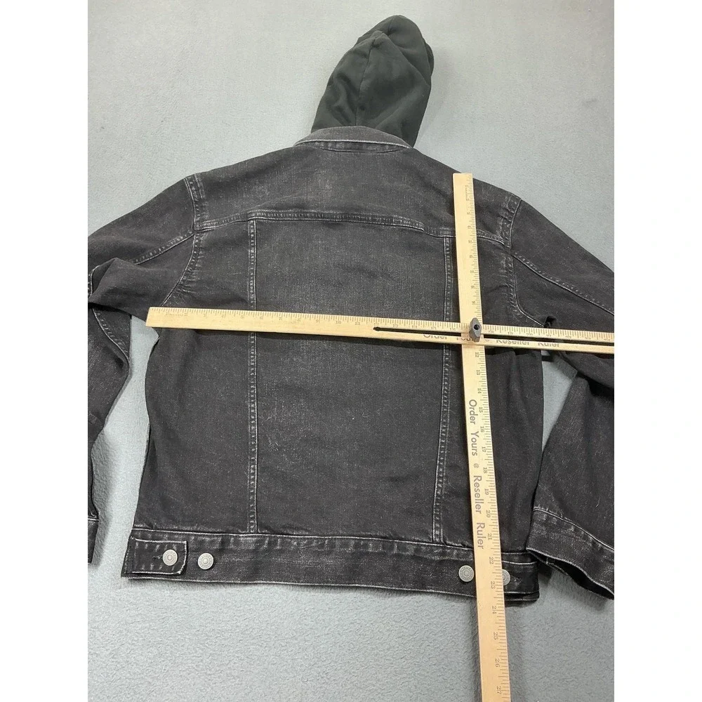 American Eagle Jacket‎ Mens Small Gray Denim Hooded Trucker Bomber Button Front